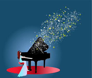 演奏钢琴女孩妇女演奏钢琴音乐设计图片