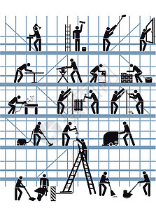 土方工程有工匠的建筑工地插画