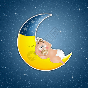 晚上在月亮上睡着的婴儿背景图片