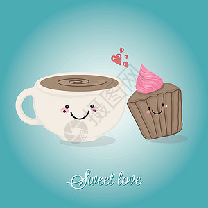 咖啡杯和纸杯蛋糕背景图片