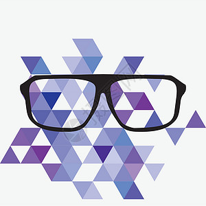 三角形镜片灰色背景的螺旋矢量眼镜 带有三角平板表面马赛克插画