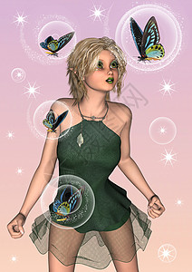 仙和蝴蝶魔法精灵神话若虫艺术童话小精灵女孩星星耳朵背景图片