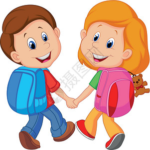 开朗男孩带背包的男孩和女孩插图学校学习幸福学生微笑绘画快乐孩子乐趣设计图片