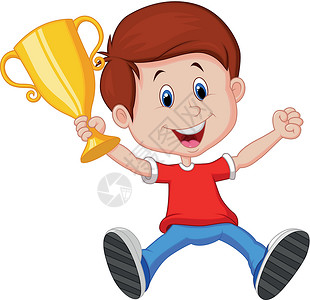 拥有金奖杯的男孩竞赛孩子喜悦优胜者运动员天才幼儿园冠军吉祥物庆典背景图片