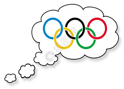 奥林匹克竞赛云中的旗帜 在白色背景上孤立游戏戒指五环阴影讨论插图想像力动机回忆思维背景