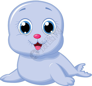 竖琴海豹可爱的婴儿海豹漫画插画