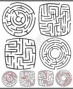 迷宫或迷宫图集出口入口圆形绘画插图教育学习图表解决方案正方形背景图片