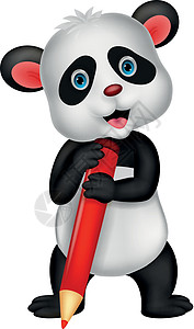 中国药科大学持有铅笔的可爱熊猫漫画尾巴插图喜悦推介会快乐知识学校哺乳动物吉祥物教育设计图片