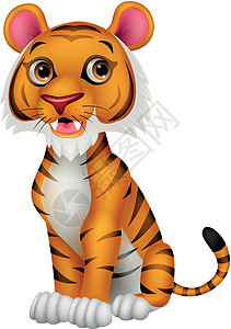 趴在地上的老虎坐着的可爱老虎漫画动物园童年微笑幼兽幸福童心插图绘画吉祥物动物设计图片