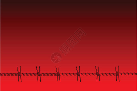 红色带刺铁丝网背景监狱叛徒刺伤铁丝网疼痛绘画倒钩金属插图伤害插画