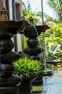 动物喷泉喷射风格流动绿化柱子水池花园飞沫植物装饰背景图片