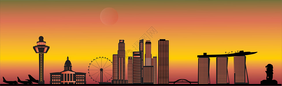 单数天线插图商业鱼尾狮全景天际建筑天空地标联盟市中心设计图片
