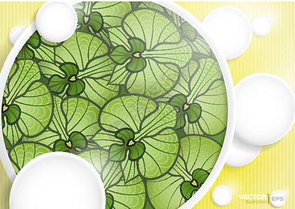 带有白皮书圆圈的简要背景背景绿色草图艺术植物群框架空气圆形商业插图横幅背景图片