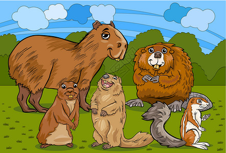 动物动漫画插图土拨鼠场景动物园尾巴松鼠绘画哺乳动物剪贴荒野快乐背景图片