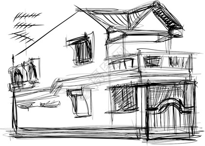 房屋的草图矢量窗户城市艺术财产插图建筑涂鸦天线建筑学绘画背景图片