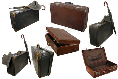 旧棕色手提箱过夜观光航程行李袋探索旅行服装背景图片