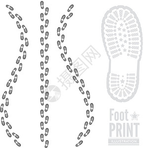 鞋面打印鞋底印刷运动烙印插图白色脚印印象踪迹黑色背景图片