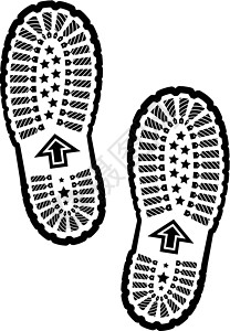 鞋面打印黑色印象痕迹指针踪迹白色烙印远足运动鞋插图背景图片