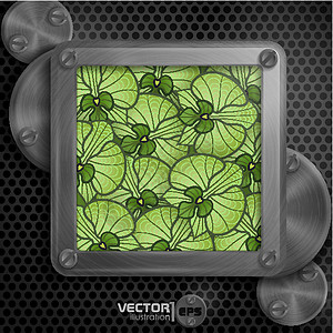 滚花平头螺丝带有螺丝的金属框架横幅技术草图控制板床单工业木板绿色植物群边界设计图片