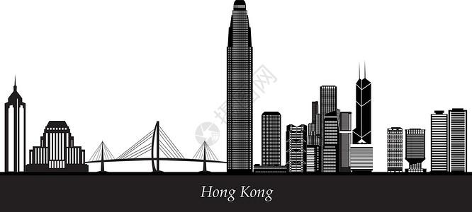 香港天际100香港天线天际反射天空建筑场景房子建造景观插图地平线插画