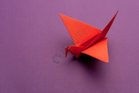 紫色折纸标签折纸起重机创造力翅膀游戏玩具折纸手工爱好白色绿色艺术背景