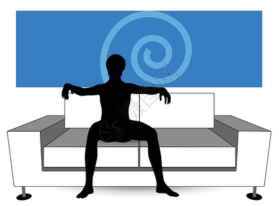 在沙发上看电视沙发上的人的脚影白色照明男人草图公寓休闲男性设备对象矢量设计图片