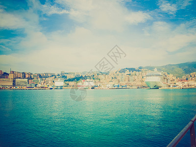 意大利热那亚回望港避风港港口背景图片