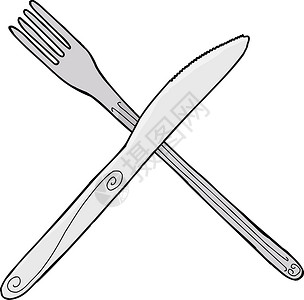 孤立的刀和叉用餐餐具插图手绘银器写意食物背景图片