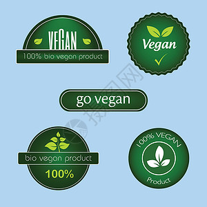 收集绿色素食食品标签和徽章背景图片