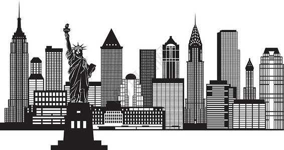 自由女神像插图纽约市天线黑白插图(纽约)插画