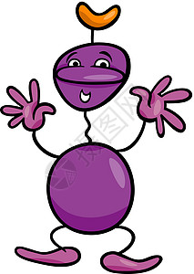 幻想字符动画插图微笑怪人飞碟卡通片吉祥物童话火星怪物紫色绘画背景图片