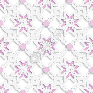 白色穿孔装饰品 有粉红色点层 无缝三角形多边形浮雕织物压花几何学正方形包装马赛克几何背景图片