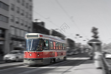 多伦多街头汽车运输市中心旅行黑白文化缆车城市电车建筑物街道旅游背景图片