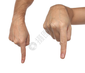 手印 男性手指向下指适应症手势手臂身体广告白色男人手腕情感营销背景图片