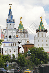 俄罗斯莫斯科Izmailovo的克里姆林宫购物博物馆合奏观光旅游建筑背景图片