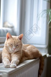 乌苏里虎睡着的金姜猫红色休息小猫睡眠动物宠物白色房子框架橙子背景