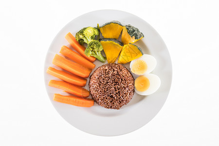胡萝卜南瓜素食食品 含粗米 蛋 胡萝卜 南瓜和饮食盘子白色南瓜午餐蔬菜绿色食物健康背景