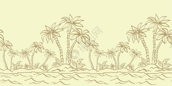 泰国涛岛无缝模式 棕榈轮廓岛屿叶子胰岛丛林装饰品海洋异国热带椰子生态天堂插画