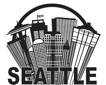 西雅图天际线西雅图抽象天线 黑白圆圈插图插画