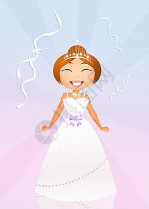 幸福的新娘女性面纱协调员女士婚纱组织者配件婚礼庆典微笑背景图片