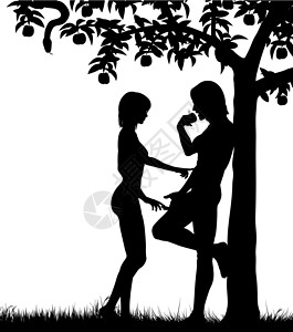 亚当和夏娃插图男人女士原罪禁果花园夫妻故事苹果树圣经插画