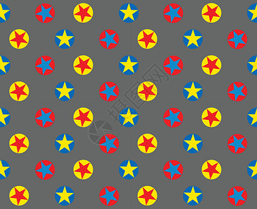 无缝矢量几何 图案背景插图风格红色织物星星黄色圆圈墙纸纺织品装饰背景图片