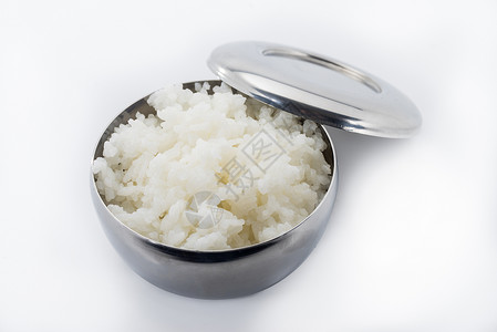 韩国风格的蒸汽大米食物绿色生长白色背景图片