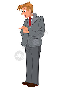 穿灰色西装和红领带的卡通男子背景图片