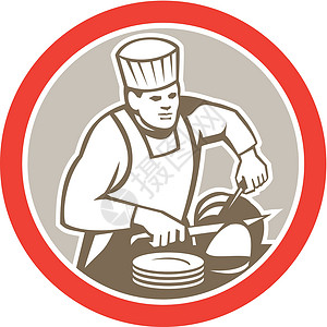烹饪厨师切肉圈翻新插画