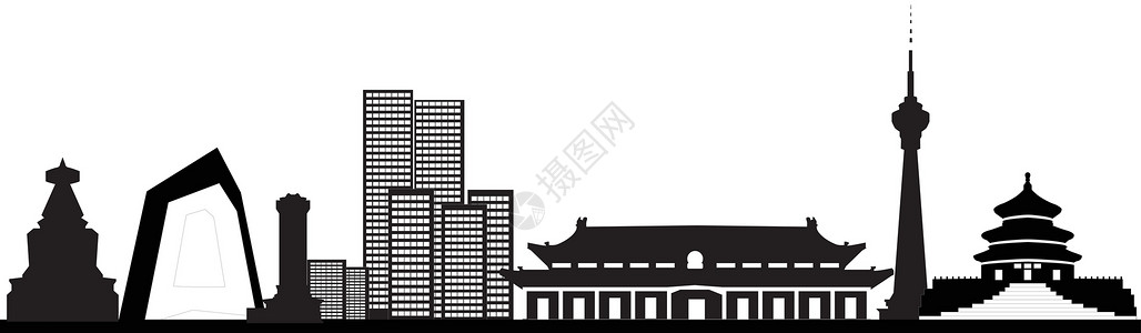 beajing 天线办公室城市插图黑色建筑物场景酒店房屋绘画天际背景图片