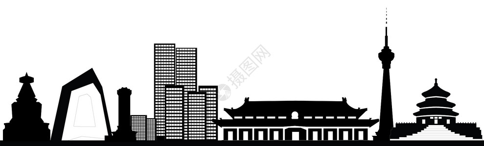 beajing 天线景观城市生活办公室房屋黑色绘画白色天际建筑物背景图片