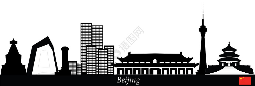 beajing 天线白色房屋景观绘画黑色城市商业天际摩天大楼酒店背景图片