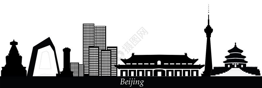 beajing 天线酒店天际商业摩天大楼绘画办公室插图场景黑色城市背景图片