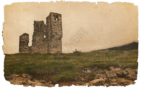 古老城堡的废墟风景反射历史历史性蓝天风光草地护城河明信片硬核背景图片